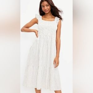 Loft - Spring 2022 - Stripe Smocked Ruffle Midi Dress